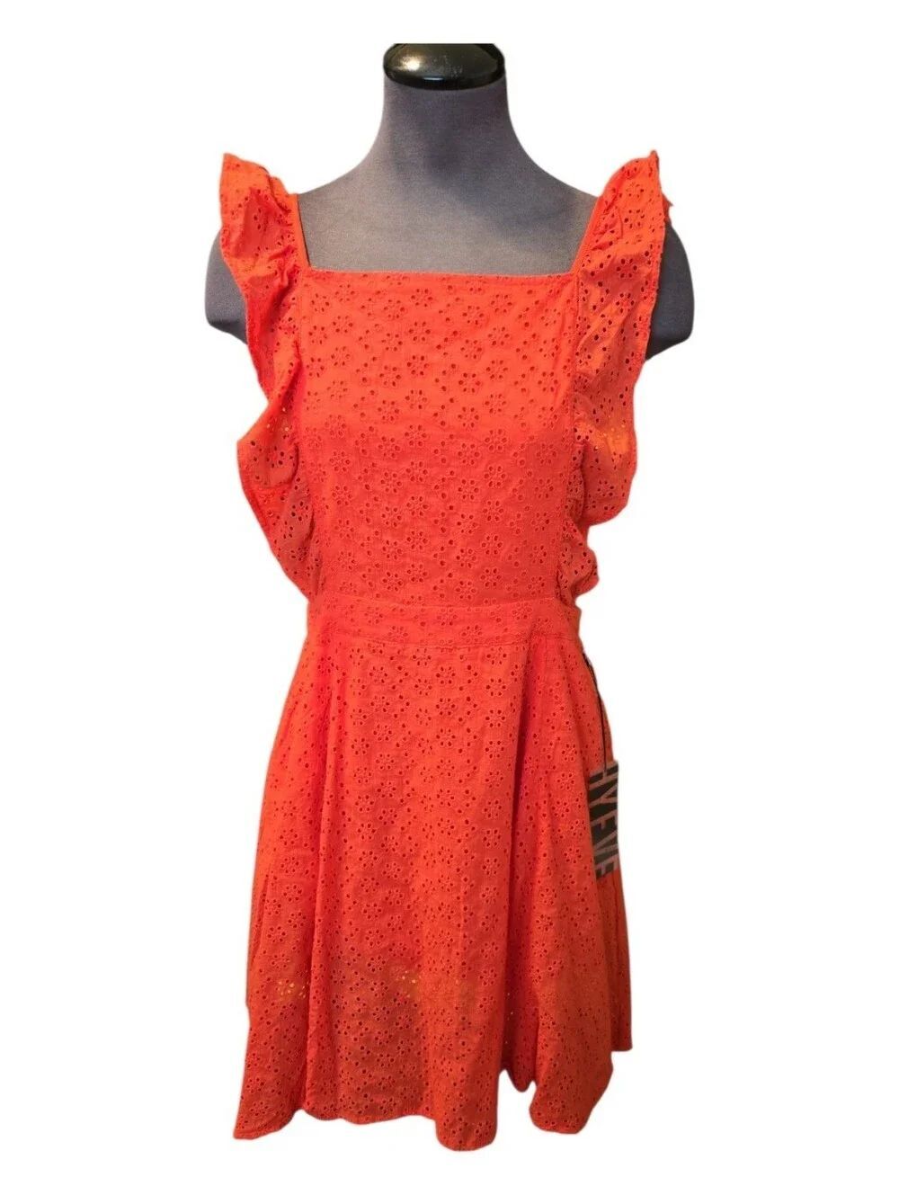 NWT HYFVE Orange Eyelet Picnic Dress With Open Back and Pockets